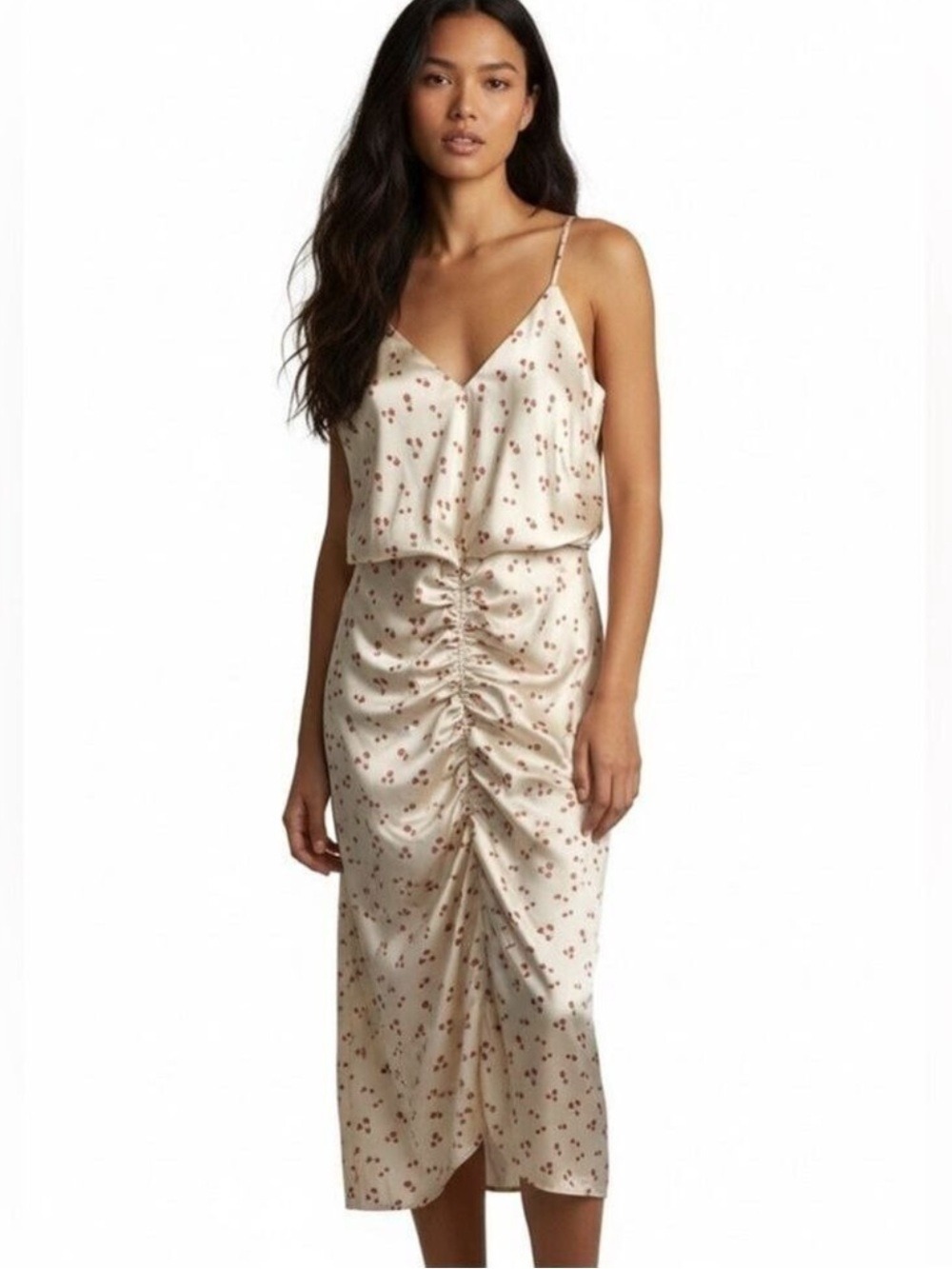 TOPSHOP Ditsy Floral Ruched Midi Satin Slip Dress Size 10 Brand New with Tags!